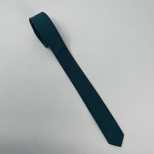 VTG Bonjour Forest Green Skinny Necktie Solid Woven Matte Academic Chic USA Made